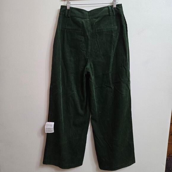 NWT Topshop Women's Wide-Leg Corduroy Pants, Green, US 8, High-Waist Relaxed Fit - Picture 5 of 12